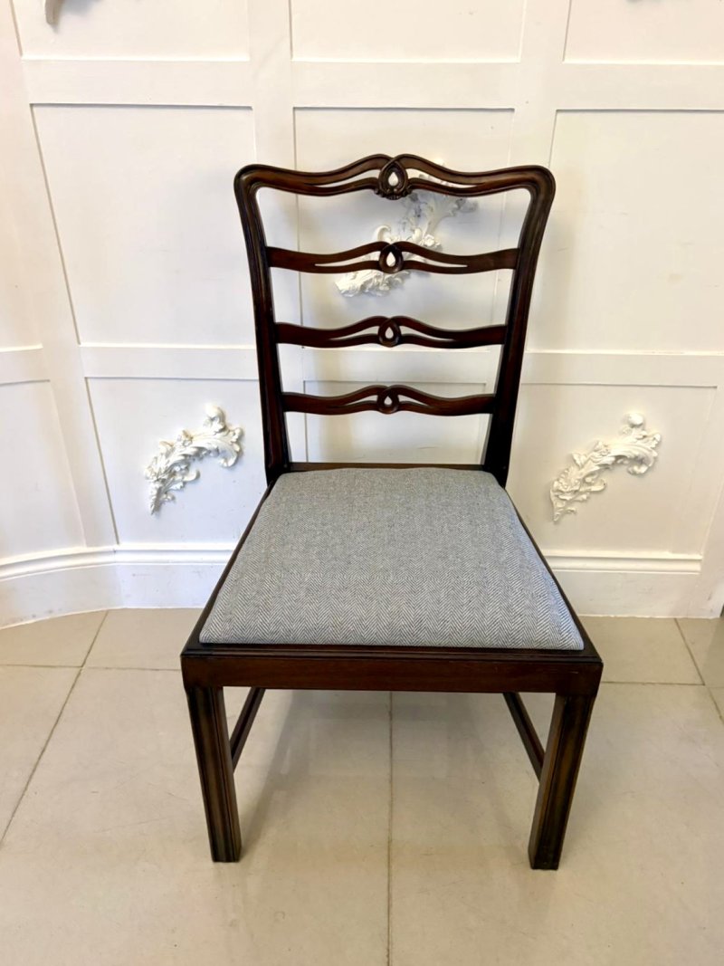 Antique Set of 12 Mahogany Chippendale Style Ladder Back Dining Chairs – 10 Singles & 2 Carvers - Image 6